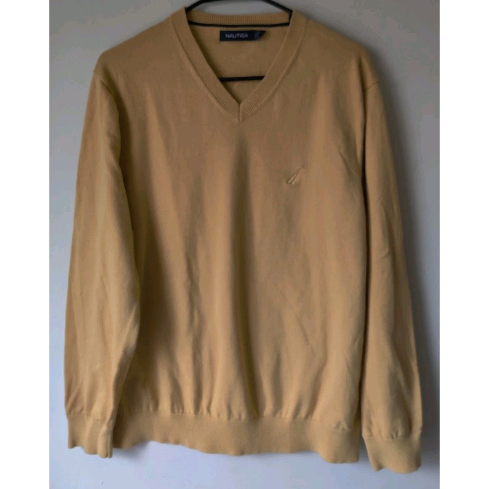 NAUTICA Men's V-Neck‎ Sweater Mustard/Dark Yellow Size Large 100% Cotton